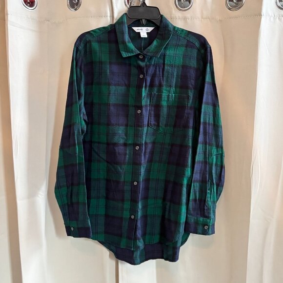 Old Navy Tops - Old Navy Western Flannel Top Large Plaid Green Button Up Light Weight 18800